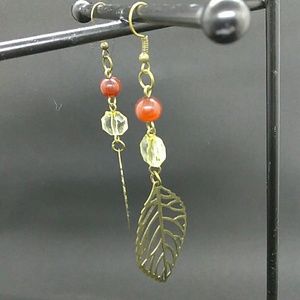 Bronze Leaf with Glass Bead Handmade Earrings